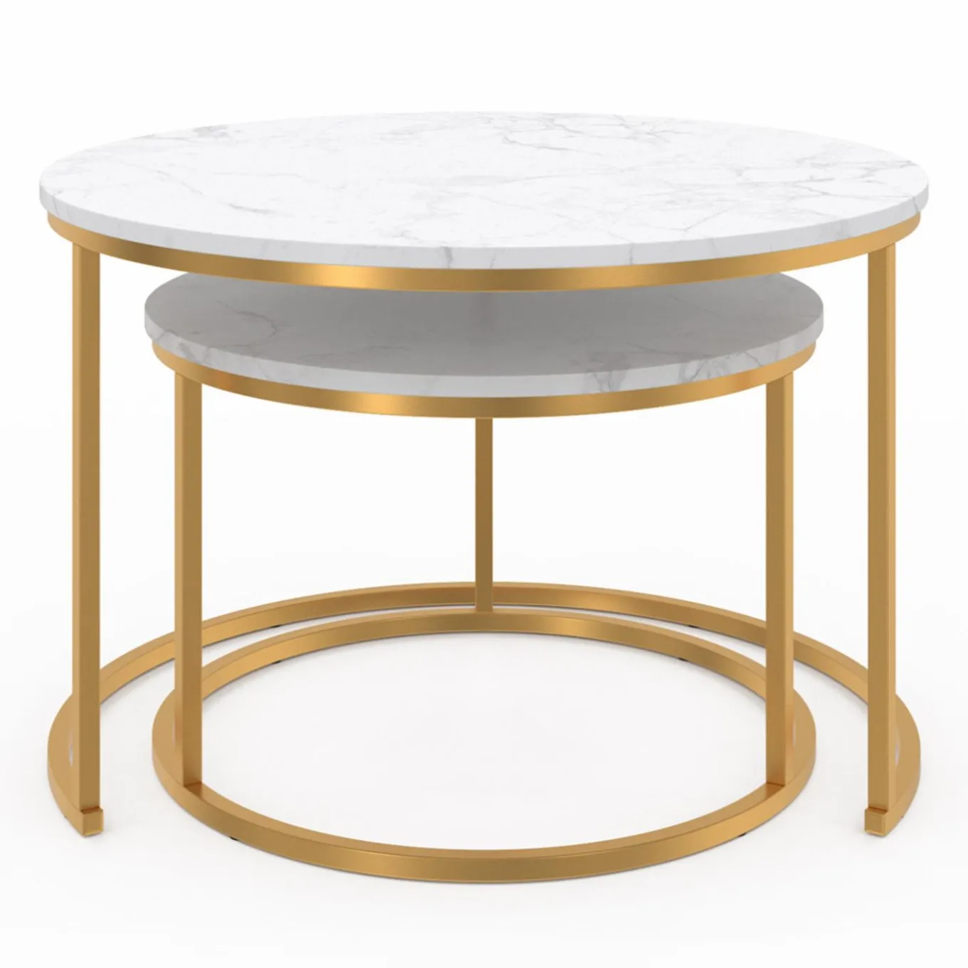 IDMarket Lot de 2 tables basses gigognes rondes effet marbre et doré* Collection Design|Salon Complet