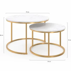 IDMarket Lot de 2 tables basses gigognes rondes effet marbre et doré* Collection Design|Salon Complet