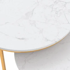 IDMarket Lot de 2 tables basses gigognes rondes effet marbre et doré* Collection Design|Salon Complet