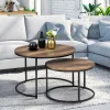 IDMarket Lot de 2 tables basses gigognes rondes bois foncé et métal* Collection Industrielle|Salon Complet