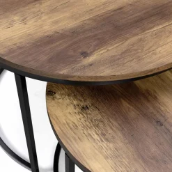 IDMarket Lot de 2 tables basses gigognes rondes bois foncé et métal* Collection Industrielle|Salon Complet