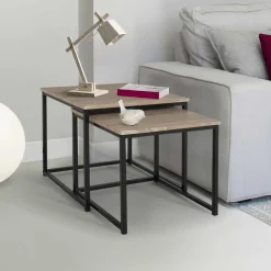 IDMarket Lot de 2 tables basses gigognes style industriel* Collection Industrielle|Salon Complet