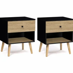 IDMarket Lot de 2 tables de chevet scandinaves bois et noir 1 tiroir* Meubles Tiroirs|Meubles Bas