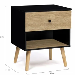 IDMarket Lot de 2 tables de chevet scandinaves bois et noir 1 tiroir* Meubles Tiroirs|Meubles Bas