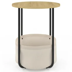 IDMarket Lot de 2 tables de chevet, d'appoint, bout de canapé rondes avec panier en tissu* Meubles En Bois|Chambre Complète Adulte
