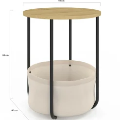 IDMarket Lot de 2 tables de chevet, d'appoint, bout de canapé rondes avec panier en tissu* Meubles En Bois|Chambre Complète Adulte