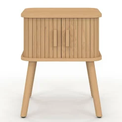 IDMarket Lot de 2 tables de chevet 2 portes coulissantes lattes tasseaux bois coloris chêne* Collection Moderne|Chambre Complète Adulte