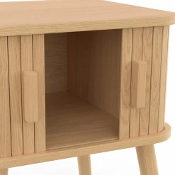 IDMarket Lot de 2 tables de chevet 2 portes coulissantes lattes tasseaux bois coloris chêne* Collection Moderne|Chambre Complète Adulte