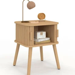 IDMarket Lot de 2 tables de chevet 2 portes coulissantes lattes tasseaux bois coloris chêne* Collection Moderne|Chambre Complète Adulte