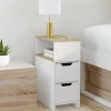 IDMarket Lot de 2 tables de chevet bois et blanc 2 tiroirs avec niche latérale réversible* Collection Contemporaine|Chambre Complète Adulte