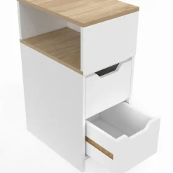 IDMarket Lot de 2 tables de chevet bois et blanc 2 tiroirs avec niche latérale réversible* Collection Contemporaine|Chambre Complète Adulte