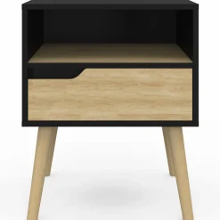 IDMarket Lot de 2 tables de chevet scandinaves avec tiroir bois noir et effet hêtre* Meubles Tiroirs|Meubles Bas