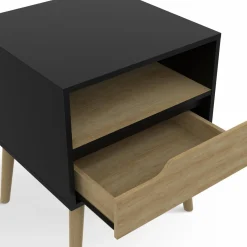 IDMarket Lot de 2 tables de chevet scandinaves avec tiroir bois noir et effet hêtre* Meubles Tiroirs|Meubles Bas