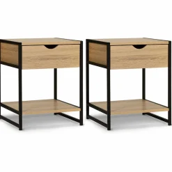 IDMarket Lot de 2 tables de chevet bois et métal noir* Meubles Bas|Meubles En Bois