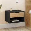 IDMarket Lot de 2 tables de chevet suspendues 1 tiroir avec niche en bois façon hêtre et noir* Collection Design|Collection Moderne