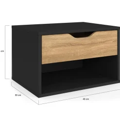 IDMarket Lot de 2 tables de chevet suspendues 1 tiroir avec niche en bois façon hêtre et noir* Collection Design|Collection Moderne