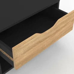 IDMarket Lot de 2 tables de chevet suspendues 1 tiroir avec niche en bois façon hêtre et noir* Collection Design|Collection Moderne