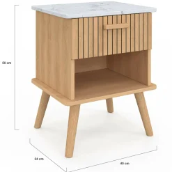 IDMarket Lot de 2 tables de chevet JULIETTE plateau effet marbre 1 tiroir avec niche lattes tasseau bois* Tables De Chevet|Collection Design