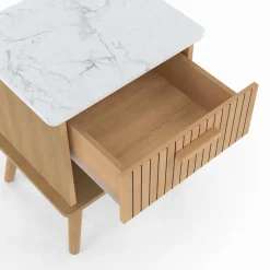 IDMarket Lot de 2 tables de chevet JULIETTE plateau effet marbre 1 tiroir avec niche lattes tasseau bois* Tables De Chevet|Collection Design