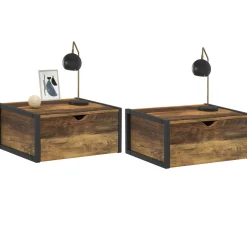 IDMarket Lot de 2 tables de chevet suspendues bois foncé et noir style industriel* Chambre Complète Adulte|Tables De Chevet