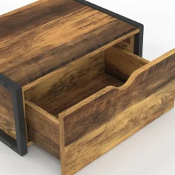 IDMarket Lot de 2 tables de chevet suspendues bois foncé et noir style industriel* Chambre Complète Adulte|Tables De Chevet