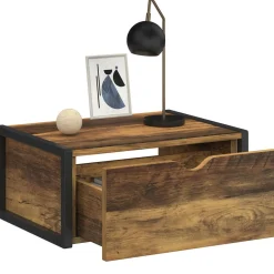 IDMarket Lot de 2 tables de chevet suspendues bois foncé et noir style industriel* Chambre Complète Adulte|Tables De Chevet