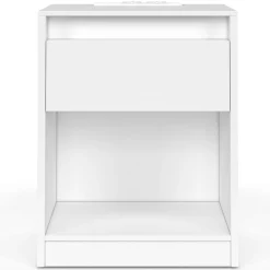 IDMarket Lot de 2 tables de chevet à LED avec station de recharge 1 tiroir et niche* Meubles Bas|Meubles Blancs