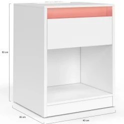 IDMarket Lot de 2 tables de chevet à LED avec station de recharge 1 tiroir et niche* Meubles Bas|Meubles Blancs