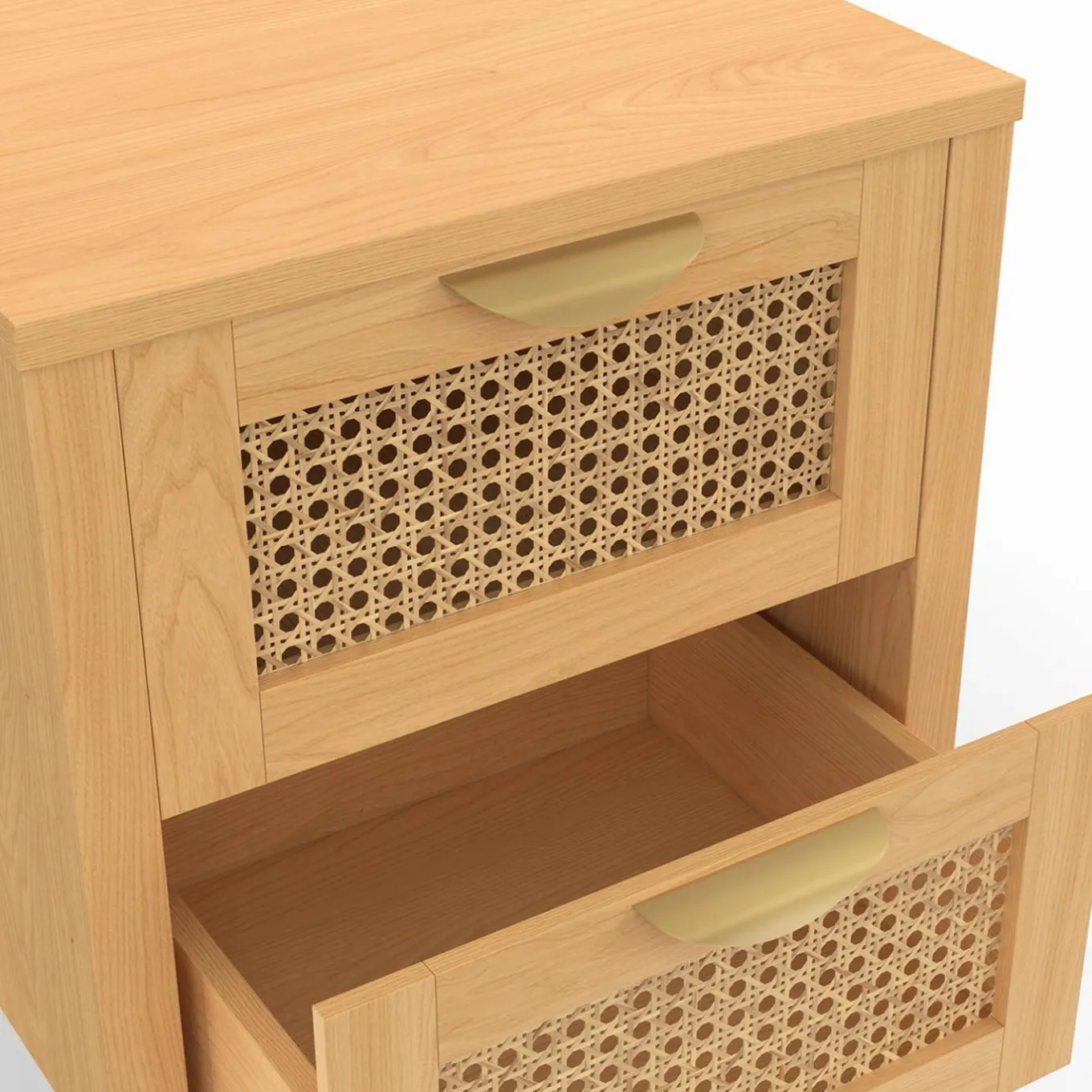 IDMarket Lot de 2 tables de chevet 2 tiroirs cannage et bois* Collection Cannage|Chambre Complète Adulte