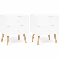 IDMarket Lot de 2 tables de chevet scandinaves bois et blanc 2 tiroirs* Meubles Tiroirs|Meubles Bas