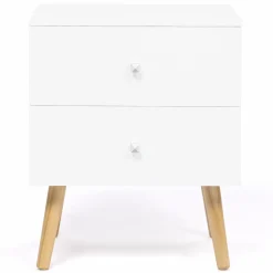 IDMarket Lot de 2 tables de chevet scandinaves bois et blanc 2 tiroirs* Meubles Tiroirs|Meubles Bas