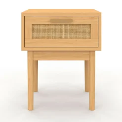 IDMarket lot de 2 tables de chevet en bois cannage effet naturel avec 1 tiroir* Collection Cannage|Chambre Complète Adulte