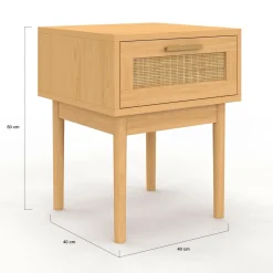 IDMarket lot de 2 tables de chevet en bois cannage effet naturel avec 1 tiroir* Collection Cannage|Chambre Complète Adulte