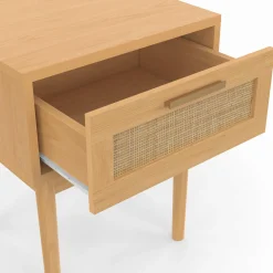 IDMarket lot de 2 tables de chevet en bois cannage effet naturel avec 1 tiroir* Collection Cannage|Chambre Complète Adulte