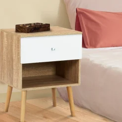 IDMarket Lot de 2 tables de chevet scandinaves hêtre et blanc 1 tiroir* Meubles Tiroirs|Meubles Blancs