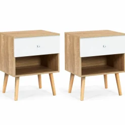 IDMarket Lot de 2 tables de chevet scandinaves hêtre et blanc 1 tiroir* Meubles Tiroirs|Meubles Blancs