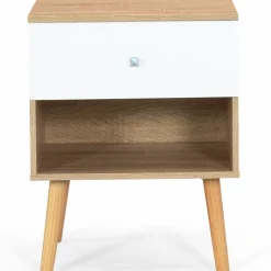 IDMarket Lot de 2 tables de chevet scandinaves hêtre et blanc 1 tiroir* Meubles Tiroirs|Meubles Blancs
