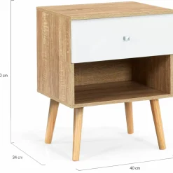 IDMarket Lot de 2 tables de chevet scandinaves hêtre et blanc 1 tiroir* Meubles Tiroirs|Meubles Blancs