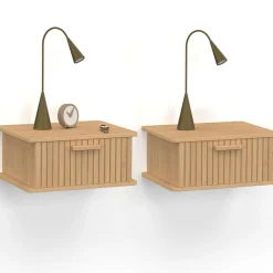 IDMarket Lot de 2 tables de chevet suspendues lattes tasseau bois 1 tiroir* Tables De Chevet|Chambre Complète Adulte