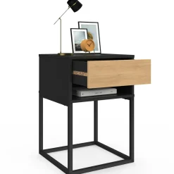 IDMarket Lot de 2 tables de chevet 1 tiroir façon hêtre et 1 niche noire* Collection Moderne|Chambre Complète Adulte