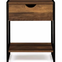 IDMarket Lot de 2 tables de chevet métal et bois foncé* Meubles Bas|Meubles En Bois