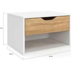 IDMarket Lot de 2 tables de chevet suspendues 1 tiroir avec niche en bois façon hêtre et blanc* Tables De Chevet|Chambre Complète Adulte