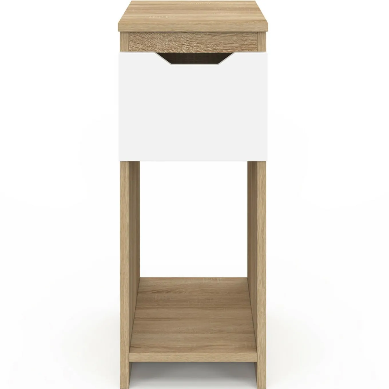 IDMarket Lot de 2 tables de chevet 1 tiroir avec niche bois façon hêtre et blanc* Collection Contemporaine|Tables De Chevet