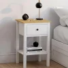 IDMarket Lot de 2 tables de chevet 1 tiroir et 1 tablette blanc et plateau bois* Tables De Chevet|Chambre Complète Adulte