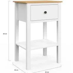 IDMarket Lot de 2 tables de chevet 1 tiroir et 1 tablette blanc et plateau bois* Tables De Chevet|Chambre Complète Adulte
