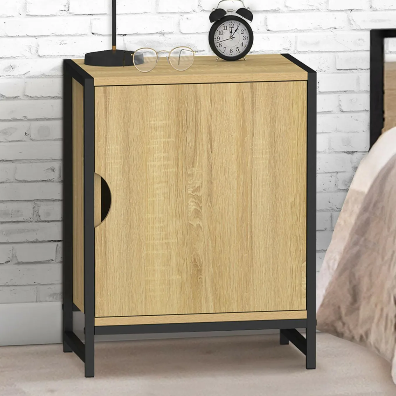 IDMarket Lot de 2 tables de chevet 1 porte design industriel* Collection Industrielle|Petits Meubles