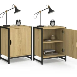 IDMarket Lot de 2 tables de chevet 1 porte design industriel* Collection Industrielle|Petits Meubles