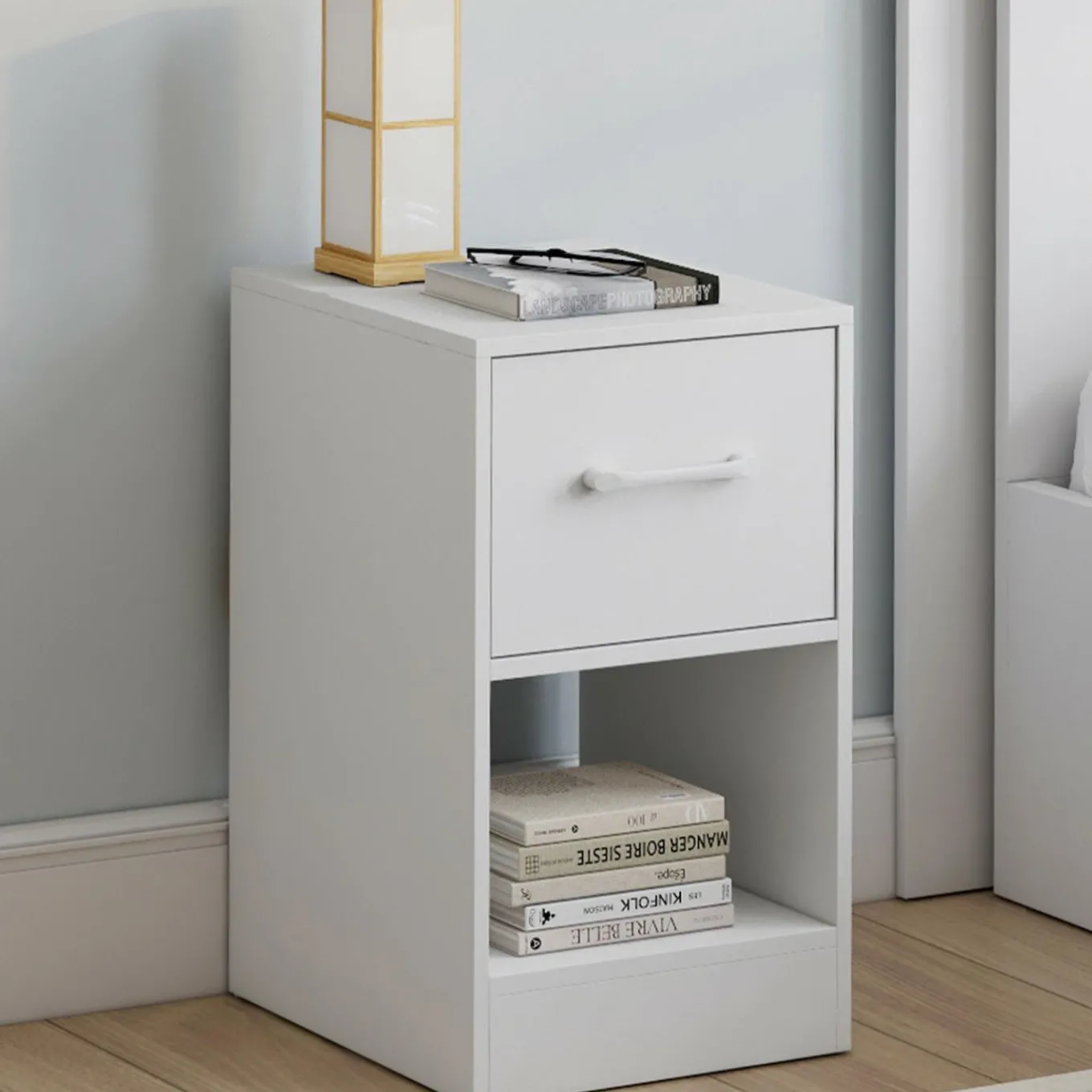 IDMarket Lot de 2 tables de chevet 1 tiroir en tissu avec niche bois blanc* Meubles Tiroirs|Meubles Bas