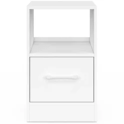 IDMarket Lot de 2 tables de chevet 1 tiroir en tissu avec niche bois blanc* Meubles Tiroirs|Meubles Bas