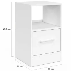IDMarket Lot de 2 tables de chevet 1 tiroir en tissu avec niche bois blanc* Meubles Tiroirs|Meubles Bas